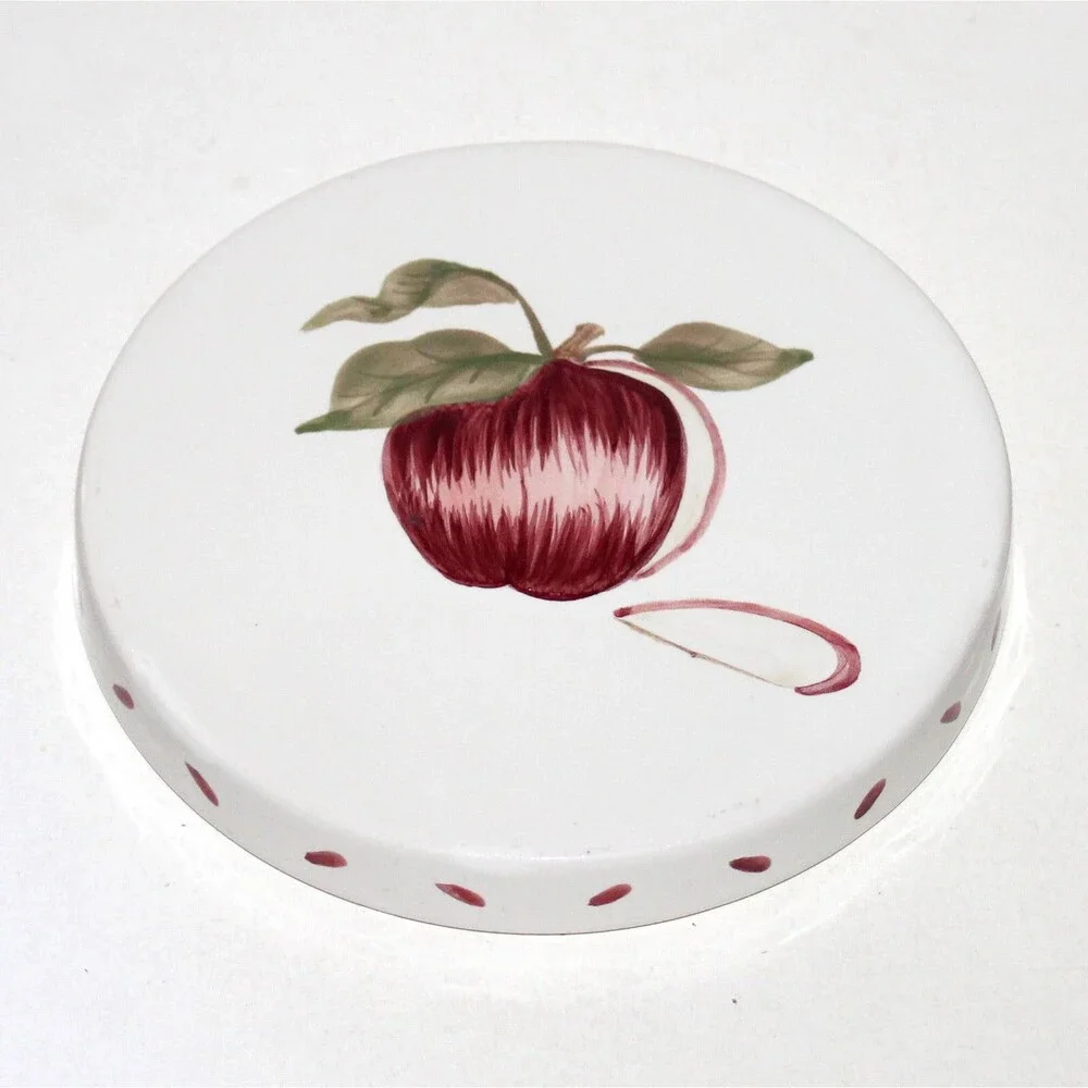Williams Sonoma Ceramic Trivet Red Apple white round WSO84 orchard dish